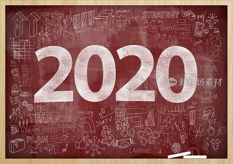 2020年新年/带有图表和图表概念的红色板(点击查看更多)